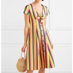 STAUD Alice Tie Knit Rainbow Stripe Shirt Dress Sz 0 NWT $275 {GG48}